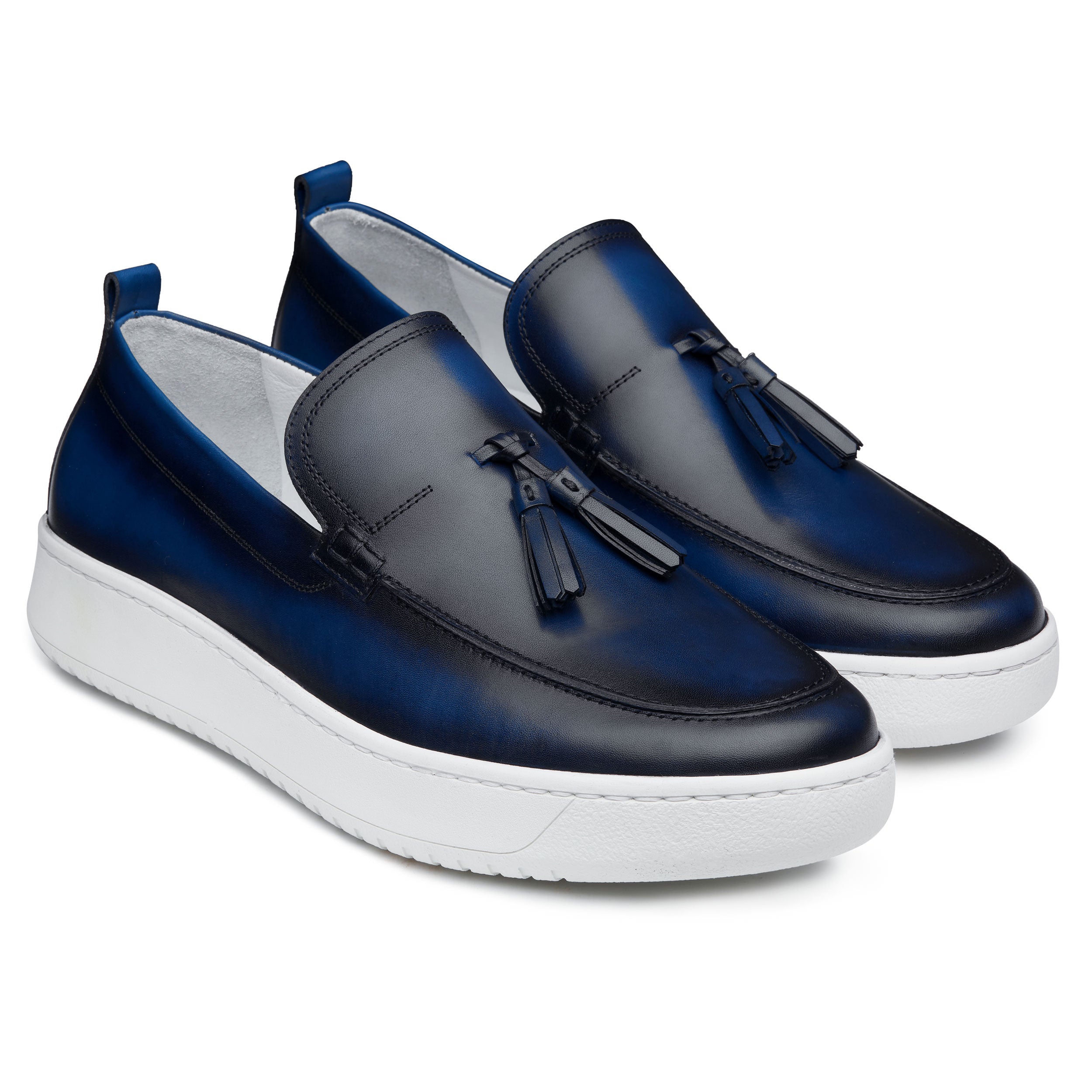 blue slip on dress shoes Men's Navy Apron-Toe Suede Tassel Loafers Chillingham US 9 / Blue / D