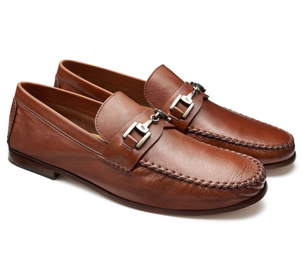 Men´s brandy leather buckle moccasins