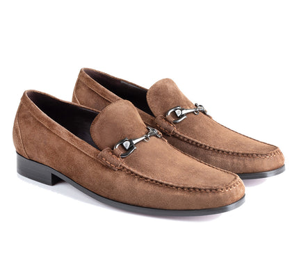 Suede stitched moccasins with buckle for men