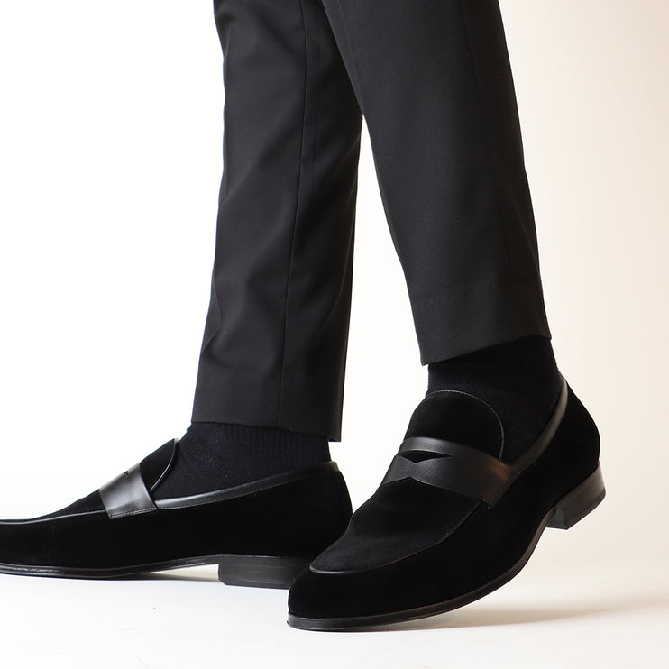 Mocasín de esmoquin de terciopelo negro para hombre