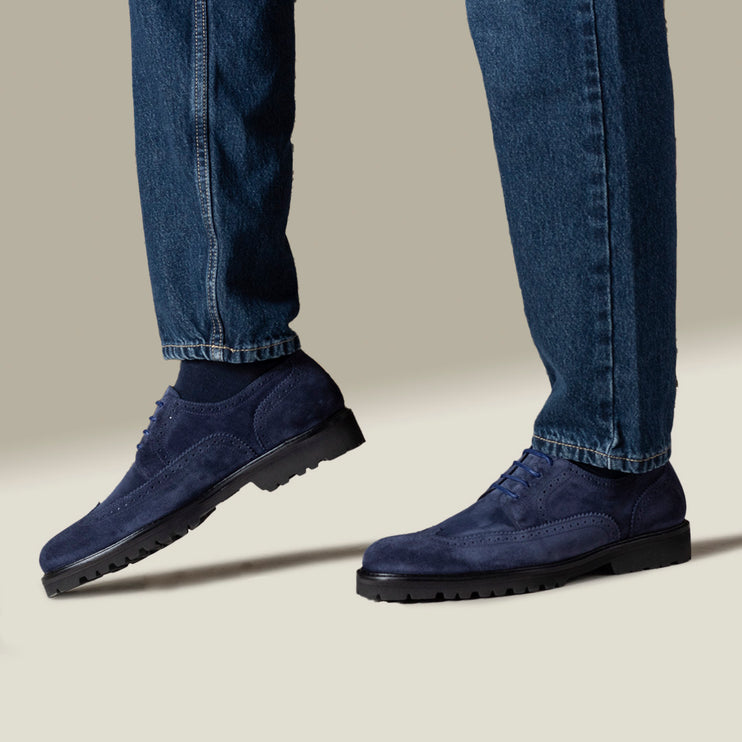 Zapatos derby de ante azul marino para hombre