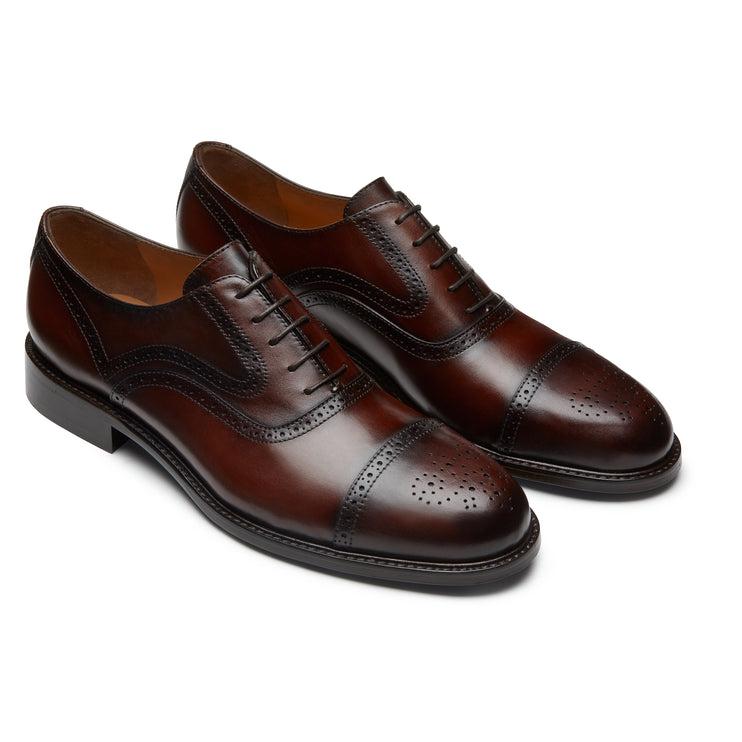 Men's burgundy leather brogue oxford shoes