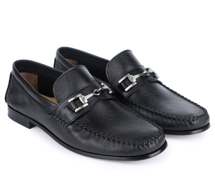 Men´s black leather buckle moccasins