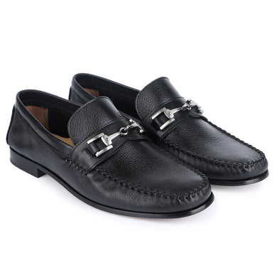 Men´s black leather buckle moccasins