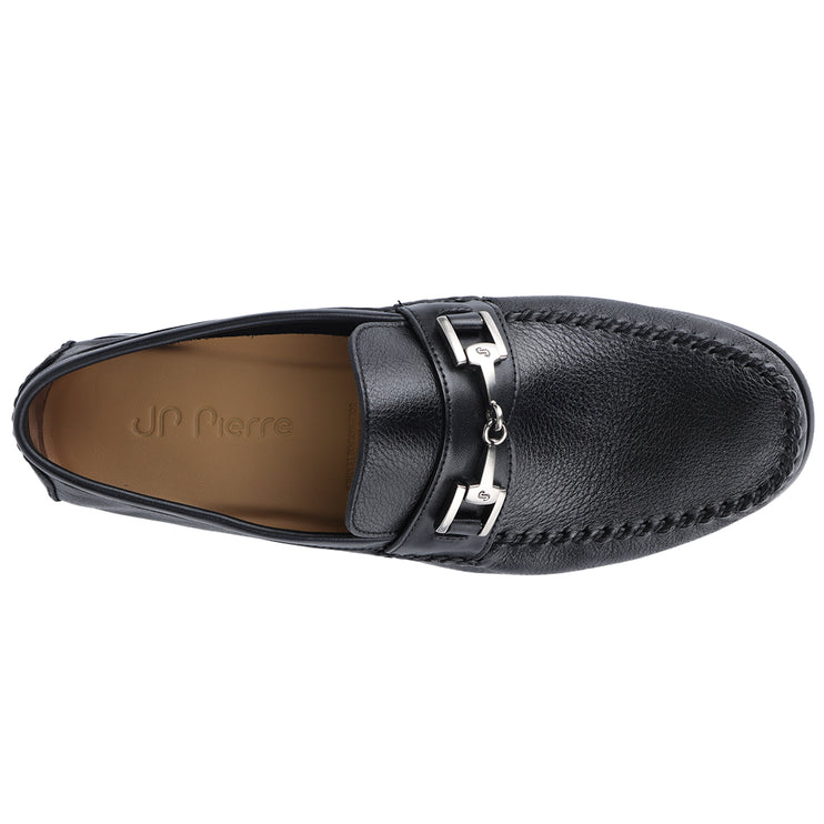 Mocasines de piel negra con hebilla para hombre