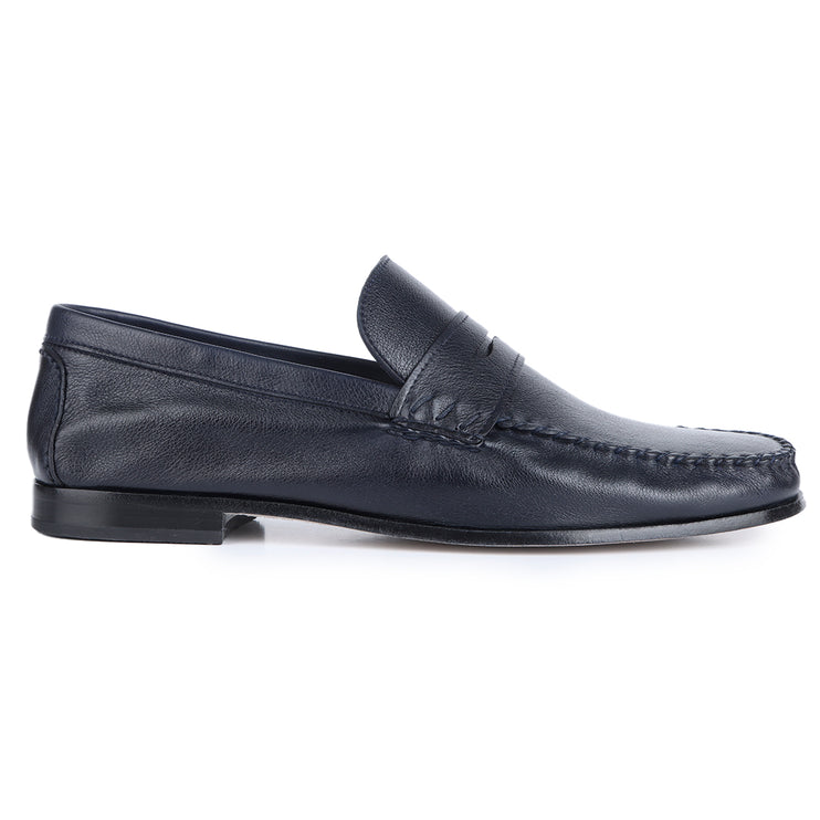 Mocasines casuales de piel azul oscuro para hombre