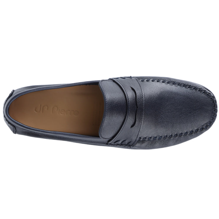Mocasines casuales de piel azul oscuro para hombre