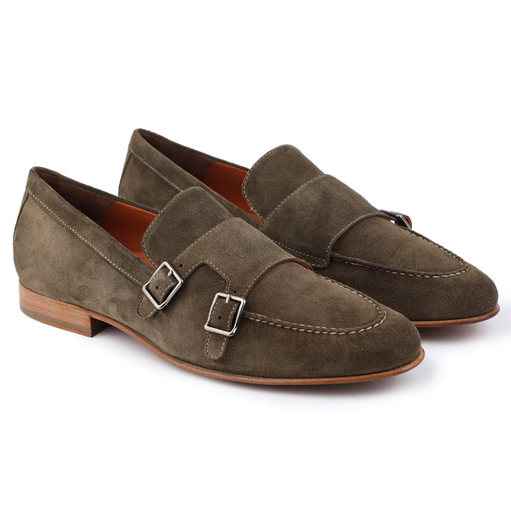 Zapatos monkstrap de ante verde para hombre