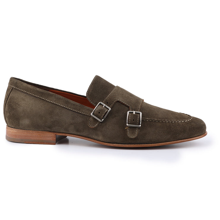 Zapatos monkstrap de ante verde para hombre