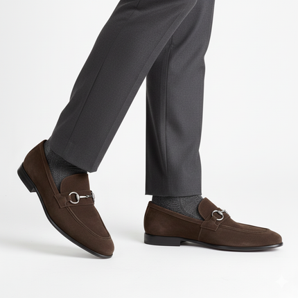 Men's suede loafers with metal buckle