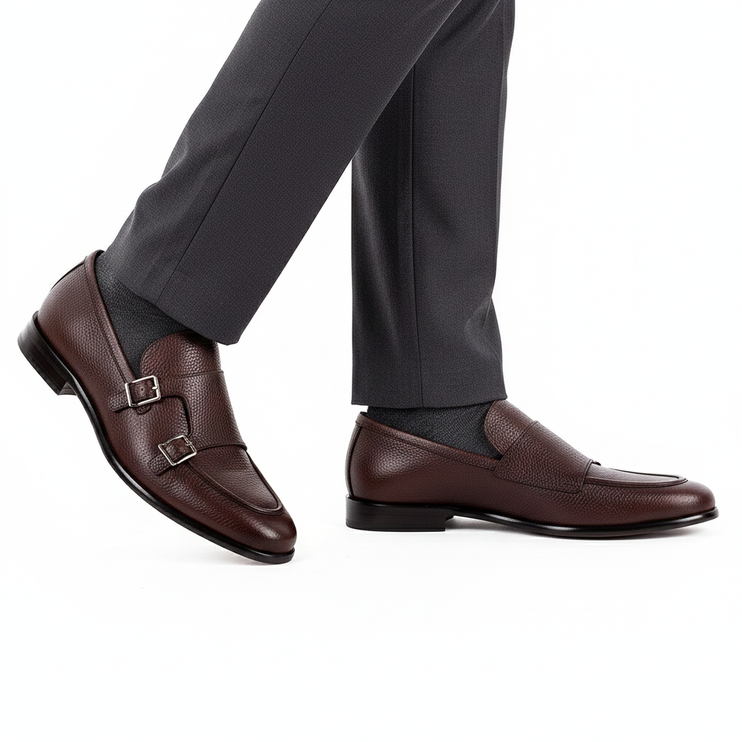 Mocasines de cuero con correa de monje para hombre