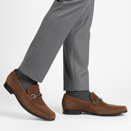 Suede stitched moccasins with buckle for men