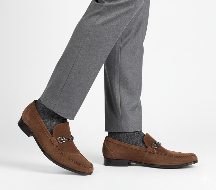 Mocasines de ante cosidos con hebilla para hombre