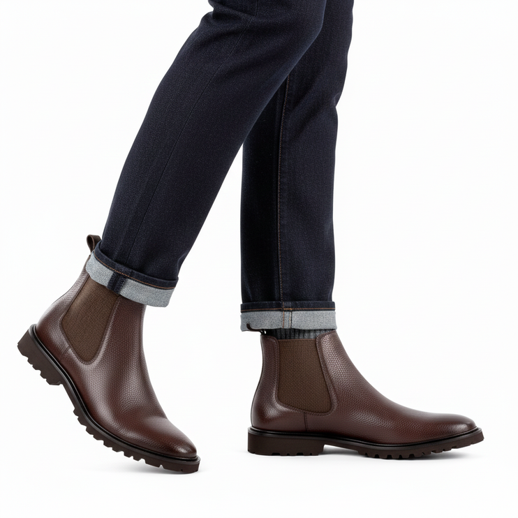 Botas Chelsea pintadas a mano con suela de goma y puntera para hombre