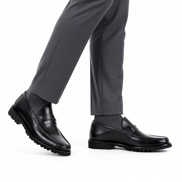 Mocasines de piel con suela de goma para hombre