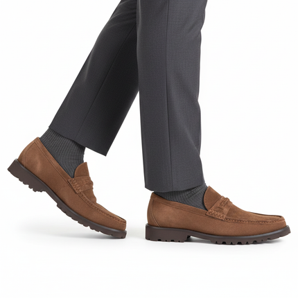 Suede moccasins with track sole for men