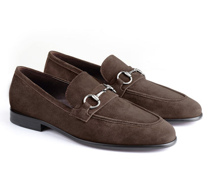 Men's suede loafers with metal buckle