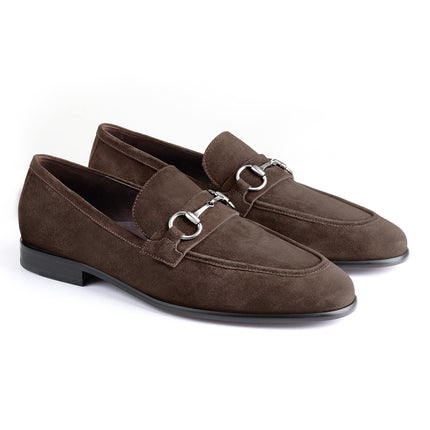 Men's suede loafers with metal buckle