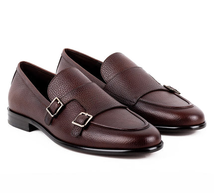 Leather monk strap loafers for men