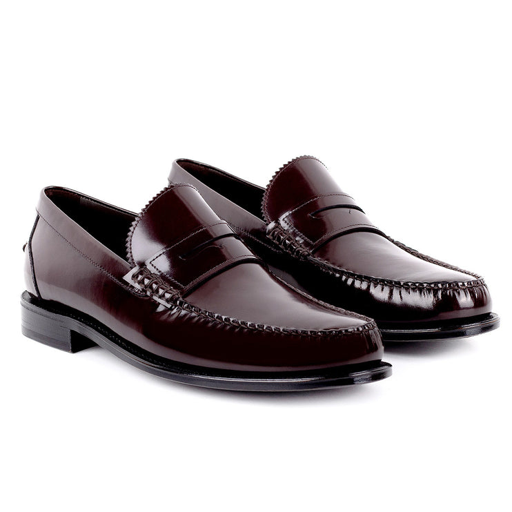 Glossy leather penny loafers for men