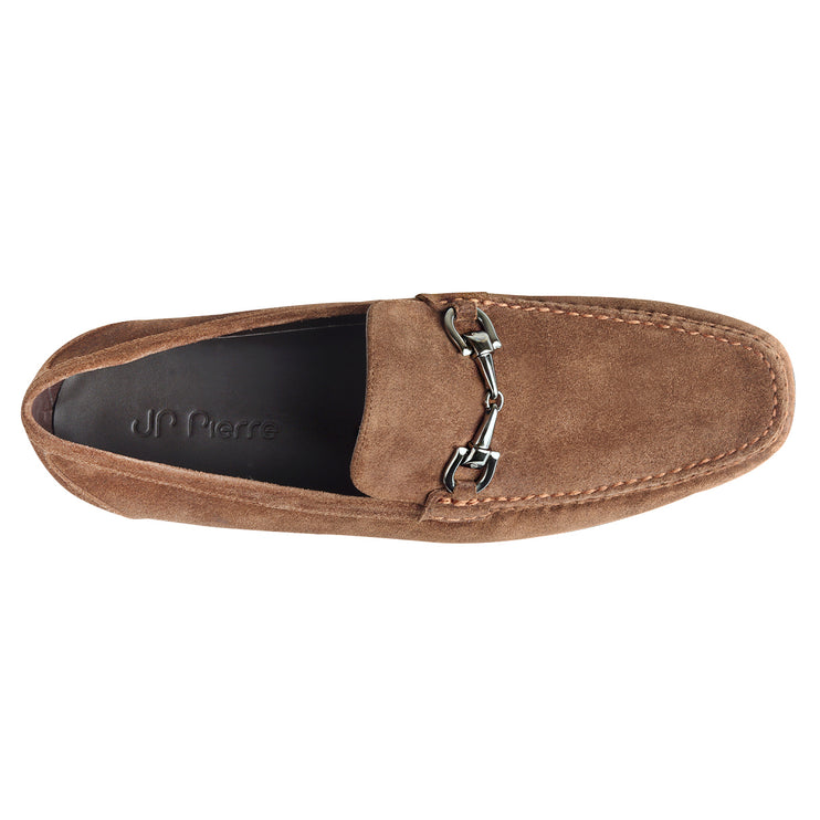Suede stitched moccasins with buckle for men