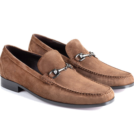 Suede stitched moccasins with buckle for men