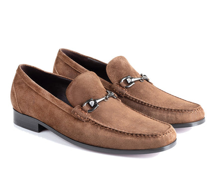 Suede stitched moccasins with buckle for men