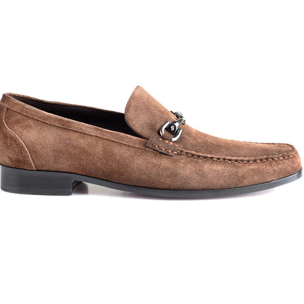 Suede stitched moccasins with buckle for men
