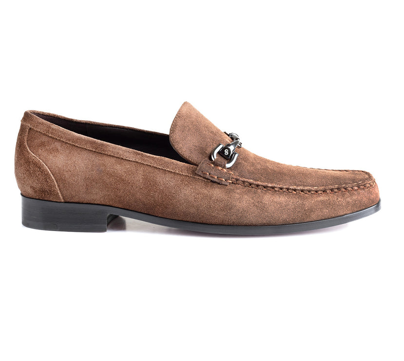 Suede stitched moccasins with buckle for men