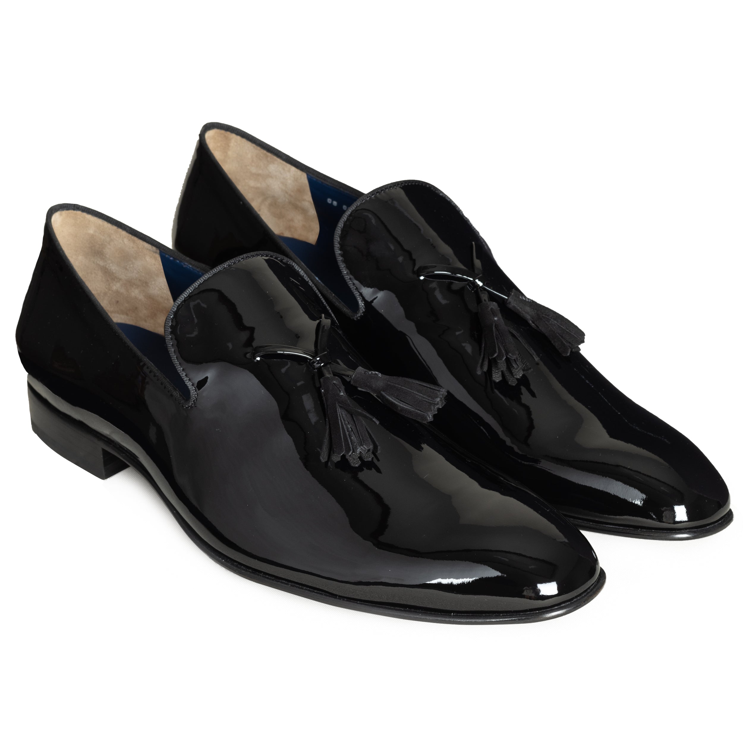 Men´s black patent tuxedo-tassel loafers
