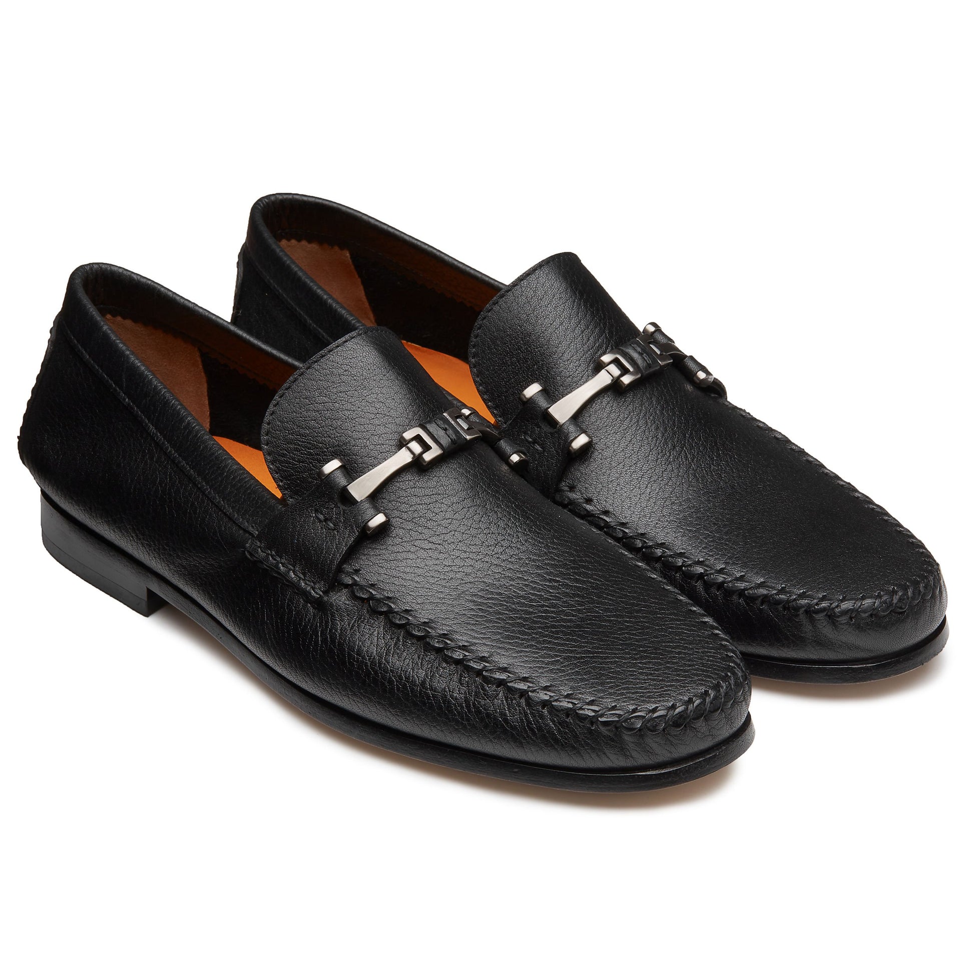 slim fit dress slacks Mens Black Bit Loafers Shoes with Gold Metal Decoration